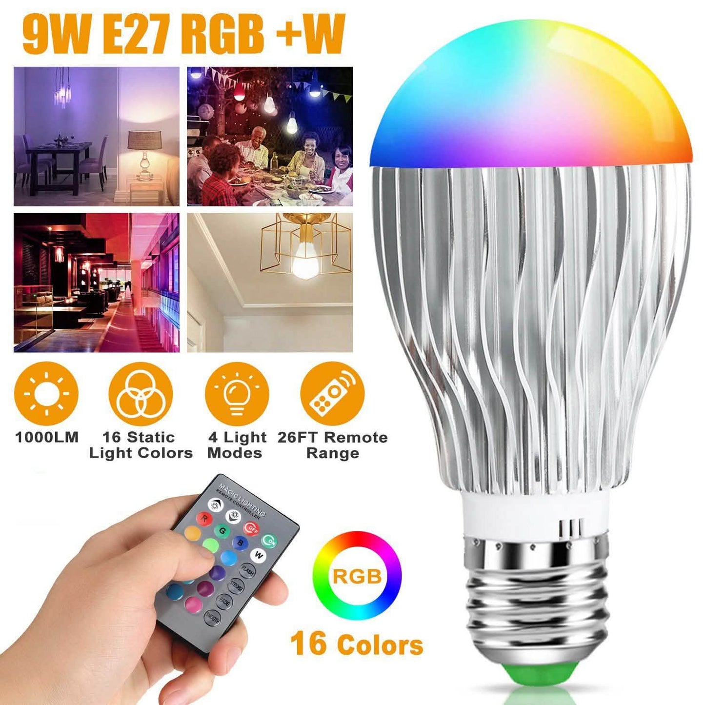 9W LED Light Bulb E27 RGB Lamp