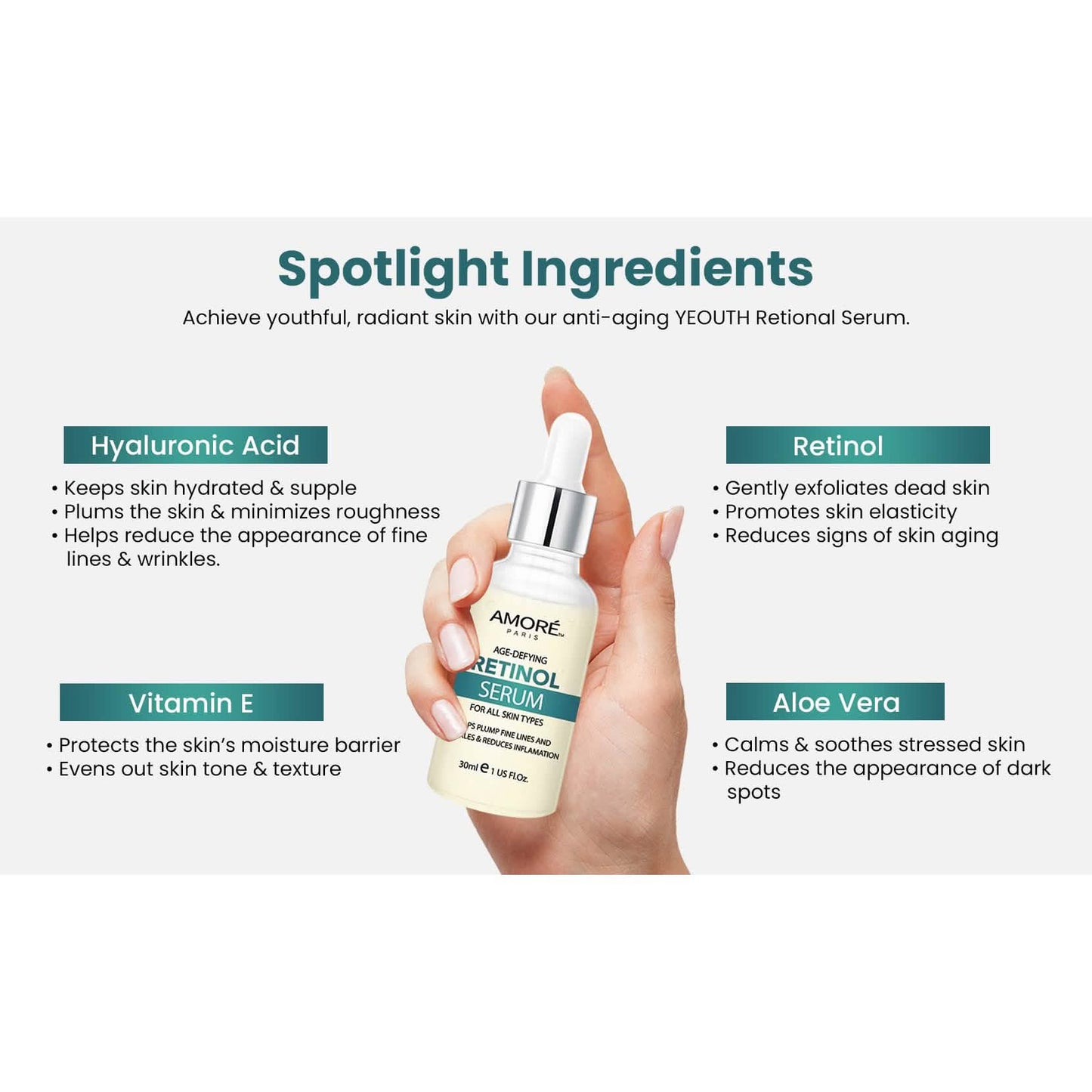 Amore Paris 2.5% Retinol Serum For Face With Hyaluronic Acid Night Facial Serum
