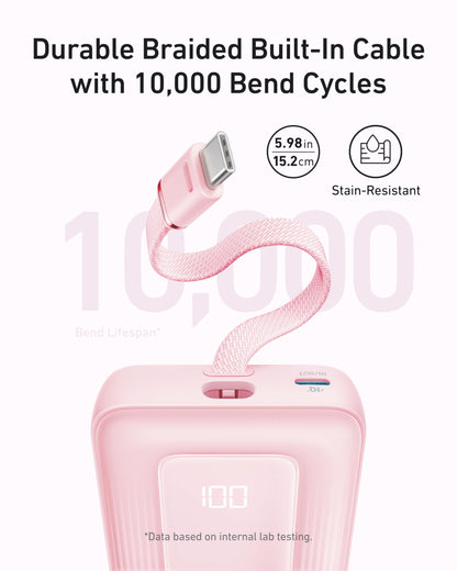 Anker Zolo Power Bank (10K, 30W) with a 5.4-inch (13.7 cm) built-in USB-C cable.