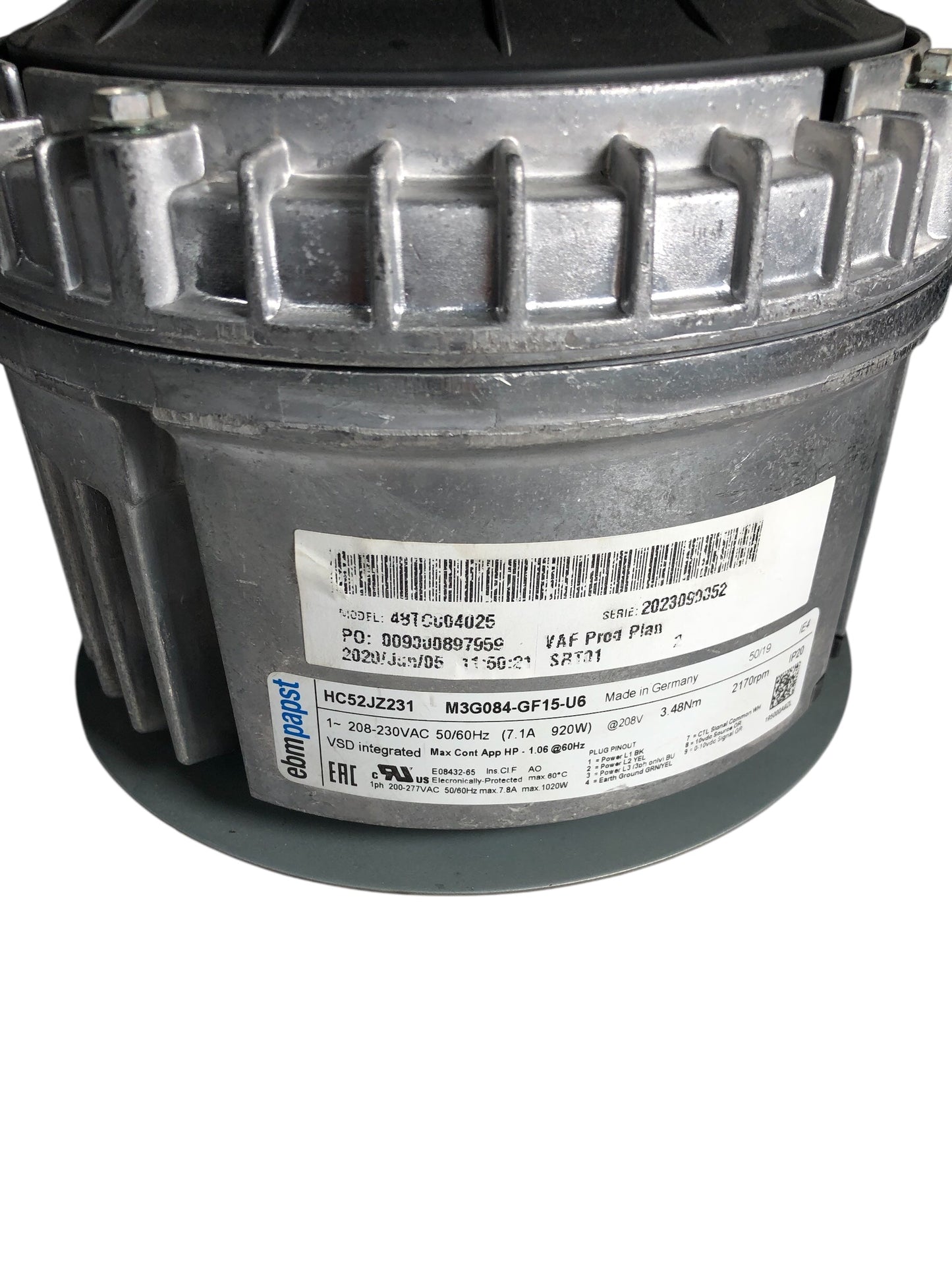 EBMPAPST HC52JZ231, BLOWER MOTOR M3G084-GF09 (Refurbed)