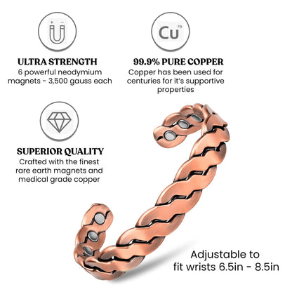 Adjustable Cuff Copper Magnetic Therapy Bracelet Bangle for Men and Women Twisted Design