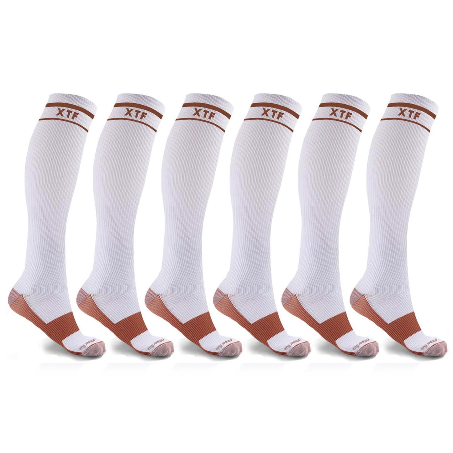 6-Pairs: Unisex Copper-Infused Knee High Compression Socks