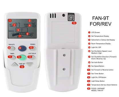 Anderic FAN9TR Replacement Thermostatic Ceiling Fan Remote Control with Reverse Key for Hampton Bay | L3HFAN9T, FAN-9T