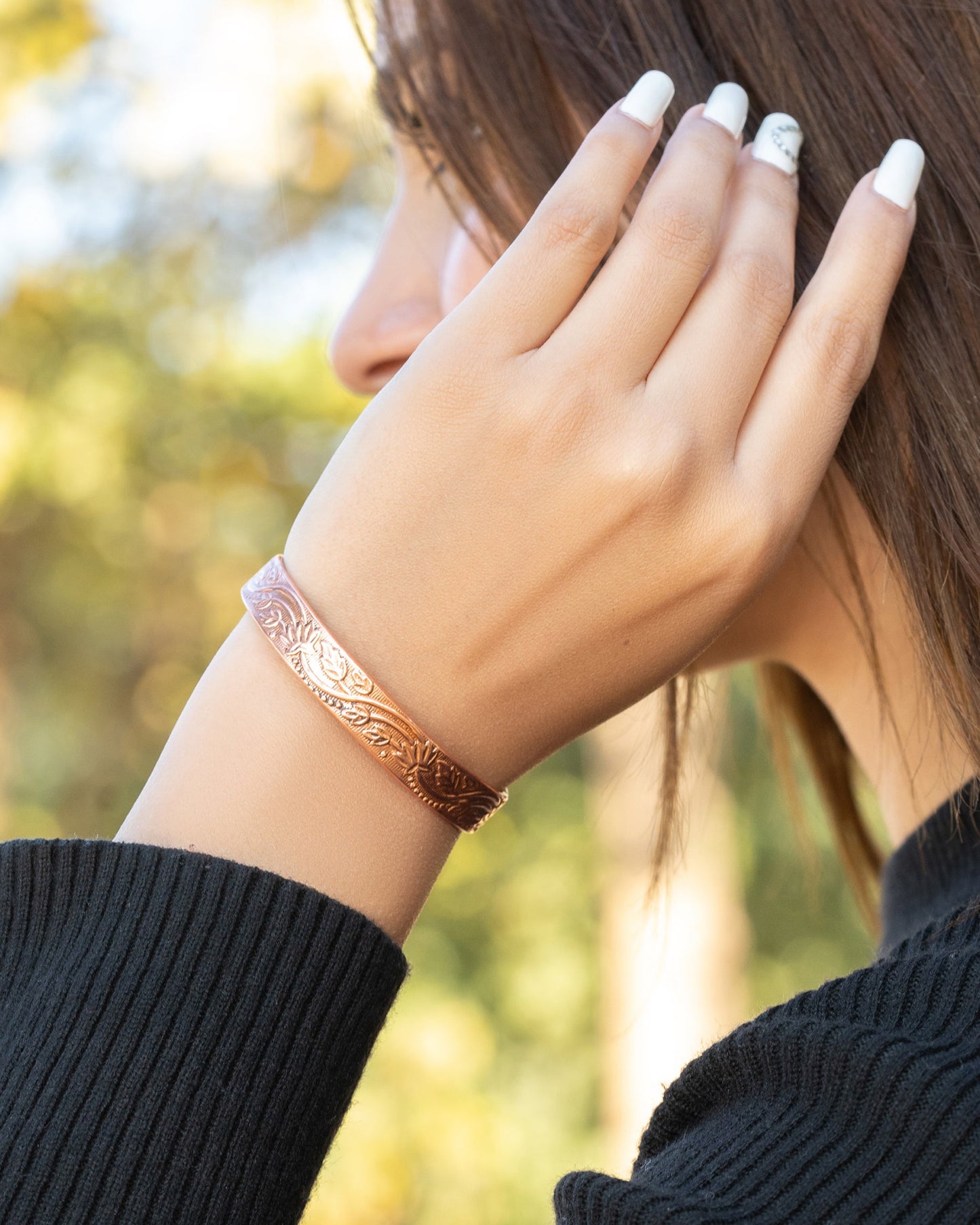 Pure Copper Cuff Bracelet for Women – Floral