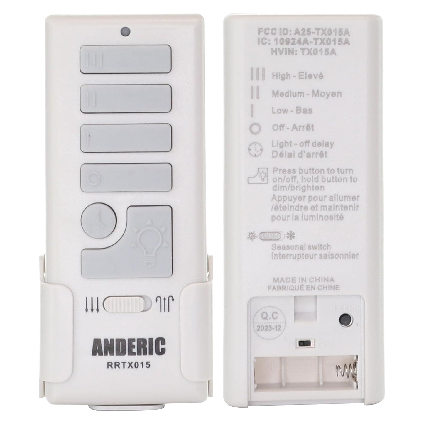 Anderic RRTX015 Replacement Ceiling Fan Remote Control for Harbor Breeze A25-TX015A