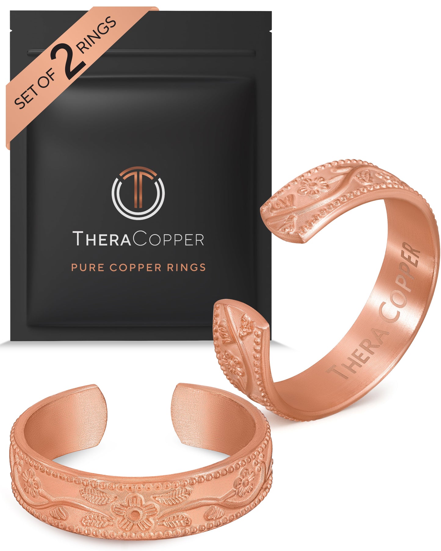 Pure Copper Rings Set – Floral (6mm)