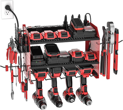Power Tools Organizer Wall Mount, Cordless Drill Holder with 8-Outlet Power Strip, Modular Garage Organization Storage Rack 36 Months Warranty