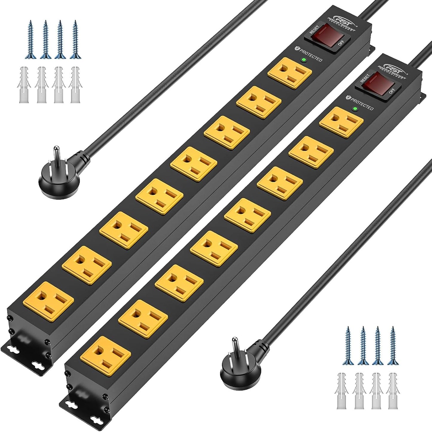 CRST 2-Pack 8-Outlet Heavy Duty Metal Power Strip, 2100J Surge, Mountable, SGS Certified