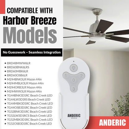Anderic RRTR214D Replacement Ceiling Fan Remote Control for Harbor Breeze TR214D, KUJCE10311, KUJCE10712, and Others