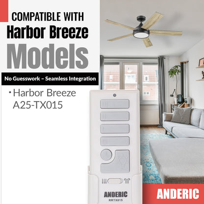 Anderic RRTX015 Replacement Ceiling Fan Remote Control for Harbor Breeze A25-TX015A
