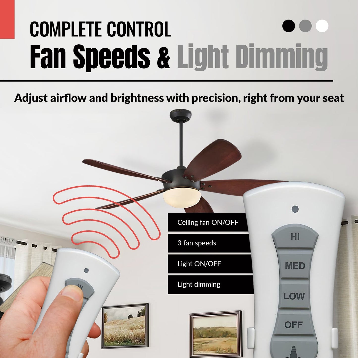 Anderic RR7216T Ceiling Fan Remote Control for UC7216T, CHQ7216T | RF | 4-DIP Pairing | 304 MHz