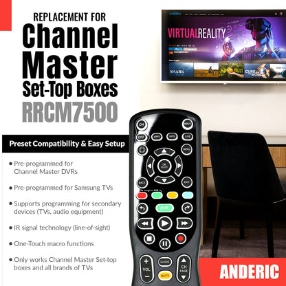 Anderic RRCM7500 Replacement Remote Control for Channel Master CM7500XRC2 DVR+ Over the Air Cable box