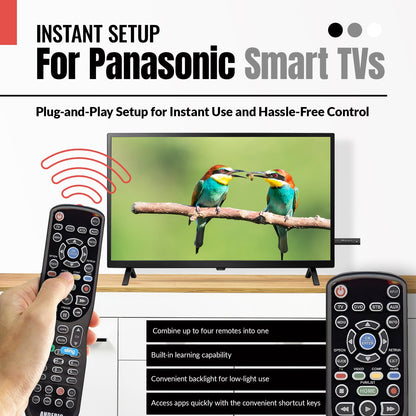 Substitute for Anderic RR0777S Universal 4-Device Remote Control for Pre-programmed for Panasonic TVs [RRU401]
