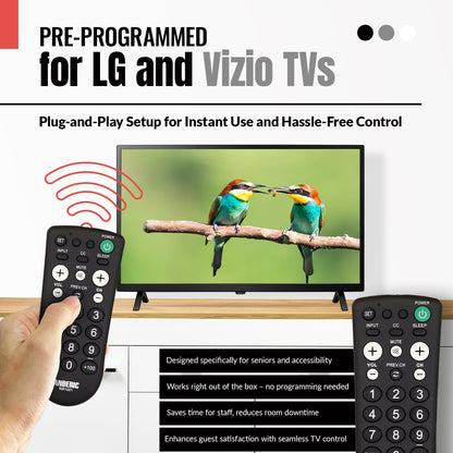 Anderic RR1001 1-Device Universal TV Remote Control with Large Keys for Hospitality