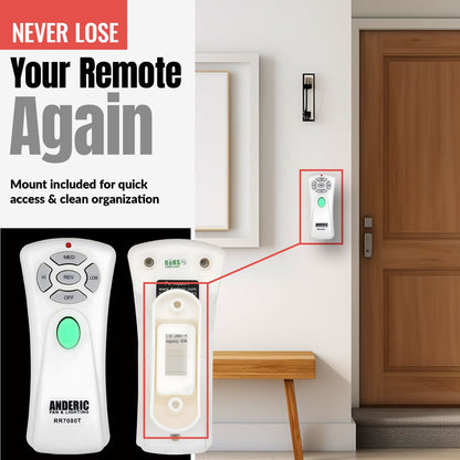 Anderic RR7080T (UC7080T) Ceiling Fan Remote Control for Hampton Bay | CHQ7080T | Up Light | Down Light | Reverse