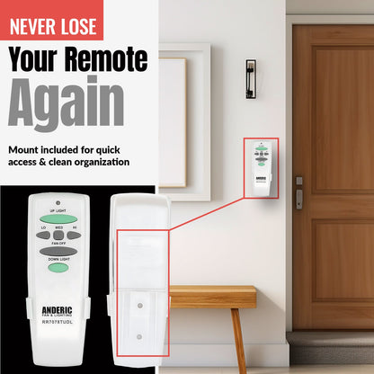 Anderic RR7078TUDL / HD6-UD (UC7078T) Ceiling Fan Remote Control for Hampton Bay | CHQ7078T | Up Light | Down Light