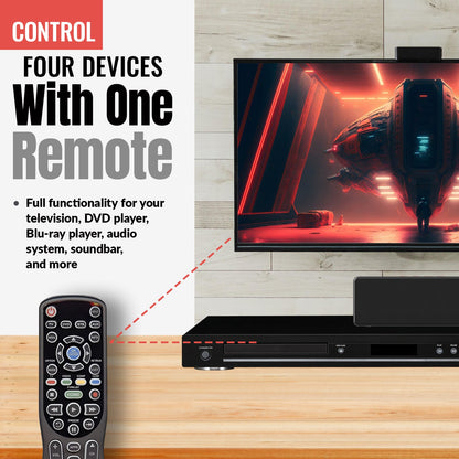 Substitute for Anderic RR0777S Universal 4-Device Remote Control for Pre-programmed for Panasonic TVs [RRU401]