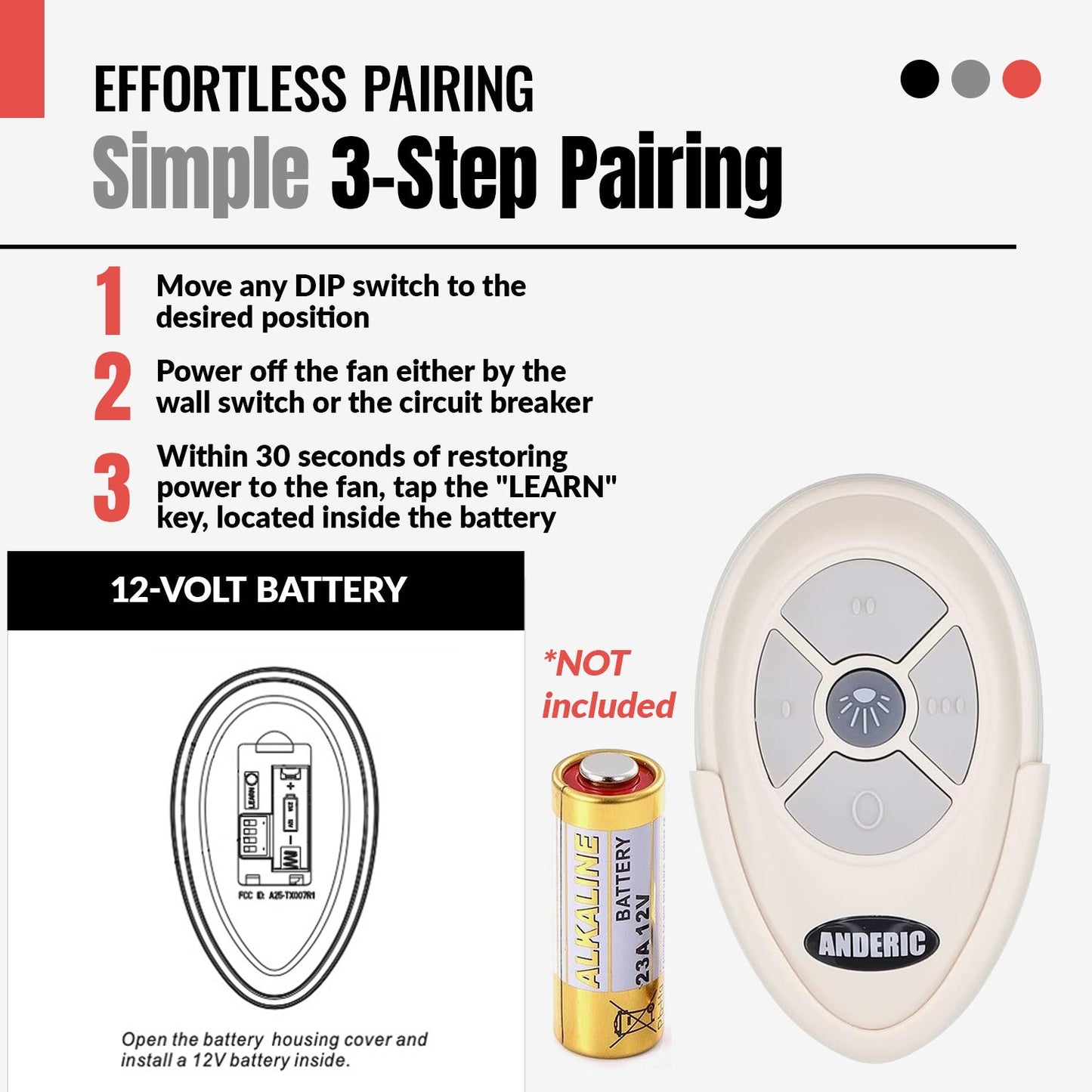 Anderic RRTX007 Replacement Ceiling Fan Remote Control for Harbor Breeze A25-TX007