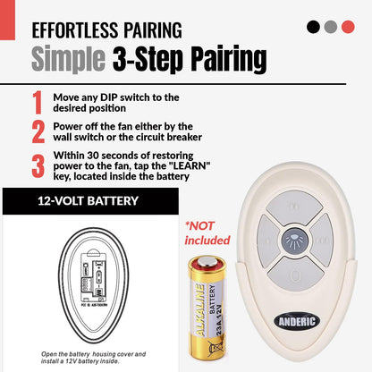 Anderic RRTX007 Replacement Ceiling Fan Remote Control for Harbor Breeze A25-TX007