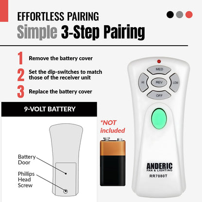 Anderic RR7080T (UC7080T) Ceiling Fan Remote Control for Hampton Bay | CHQ7080T | Up Light | Down Light | Reverse