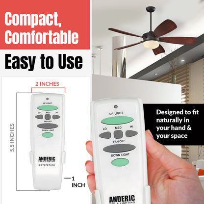 Anderic RR7078TUDL / HD6-UD (UC7078T) Ceiling Fan Remote Control for Hampton Bay | CHQ7078T | Up Light | Down Light