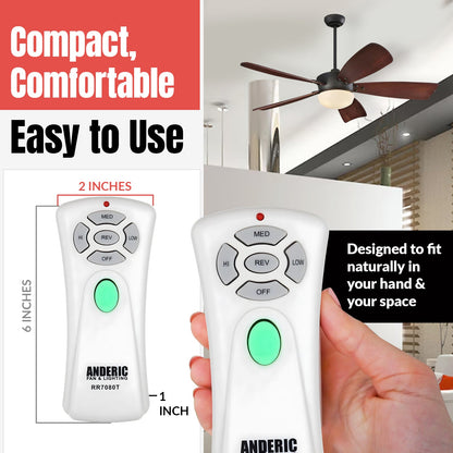Anderic RR7080T (UC7080T) Ceiling Fan Remote Control for Hampton Bay | CHQ7080T | Up Light | Down Light | Reverse