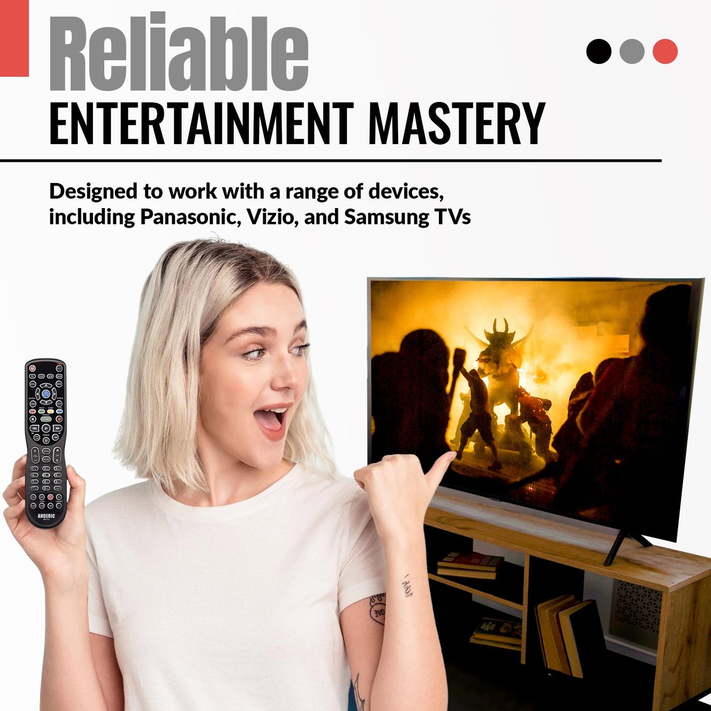 Substitute for Anderic RR0777S Universal 4-Device Remote Control for Pre-programmed for Panasonic TVs [RRU401]