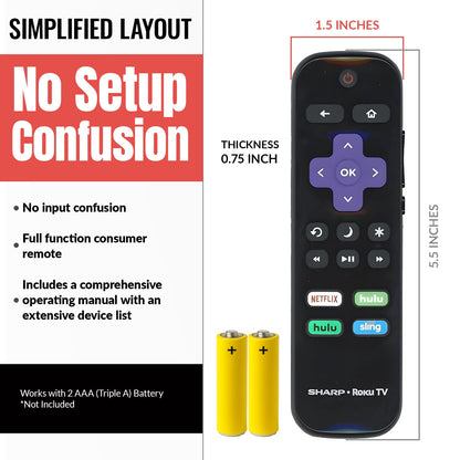Sharp LC-RCRUDUS-20 Roku TV Remote Control | 2019, 2018 - LCRCRUDUS20