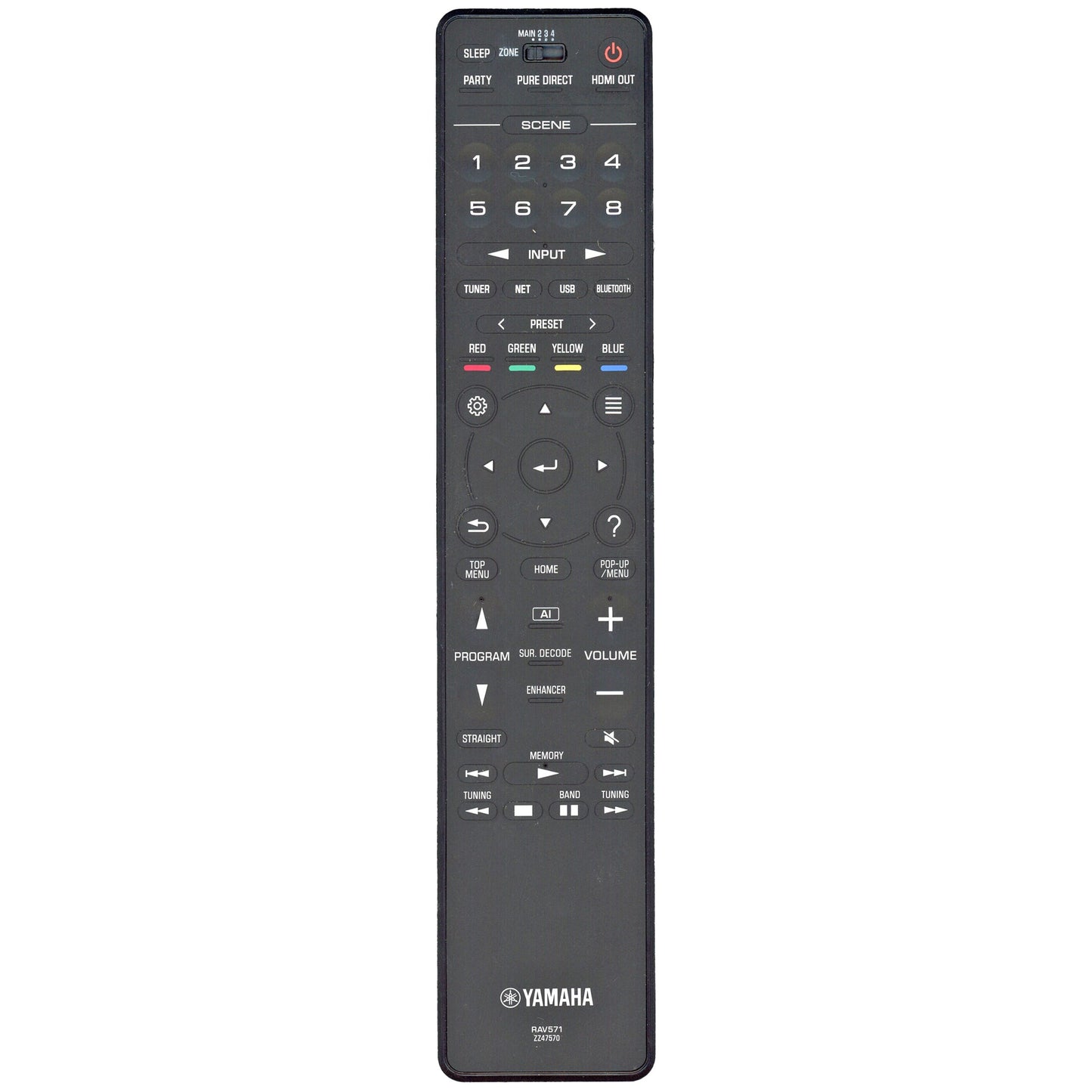 Yamaha RAV571 A/V Receiver Remote Control | Touch Backlighting | Metal | Water resistant - ZZ475700