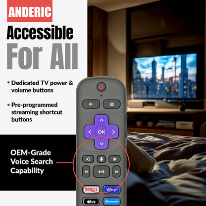 Anderic RC-GZ1 Universal Remote Control for Roku Streaming Stick, StreamBar, and TV | RCFA5 RCGZ1