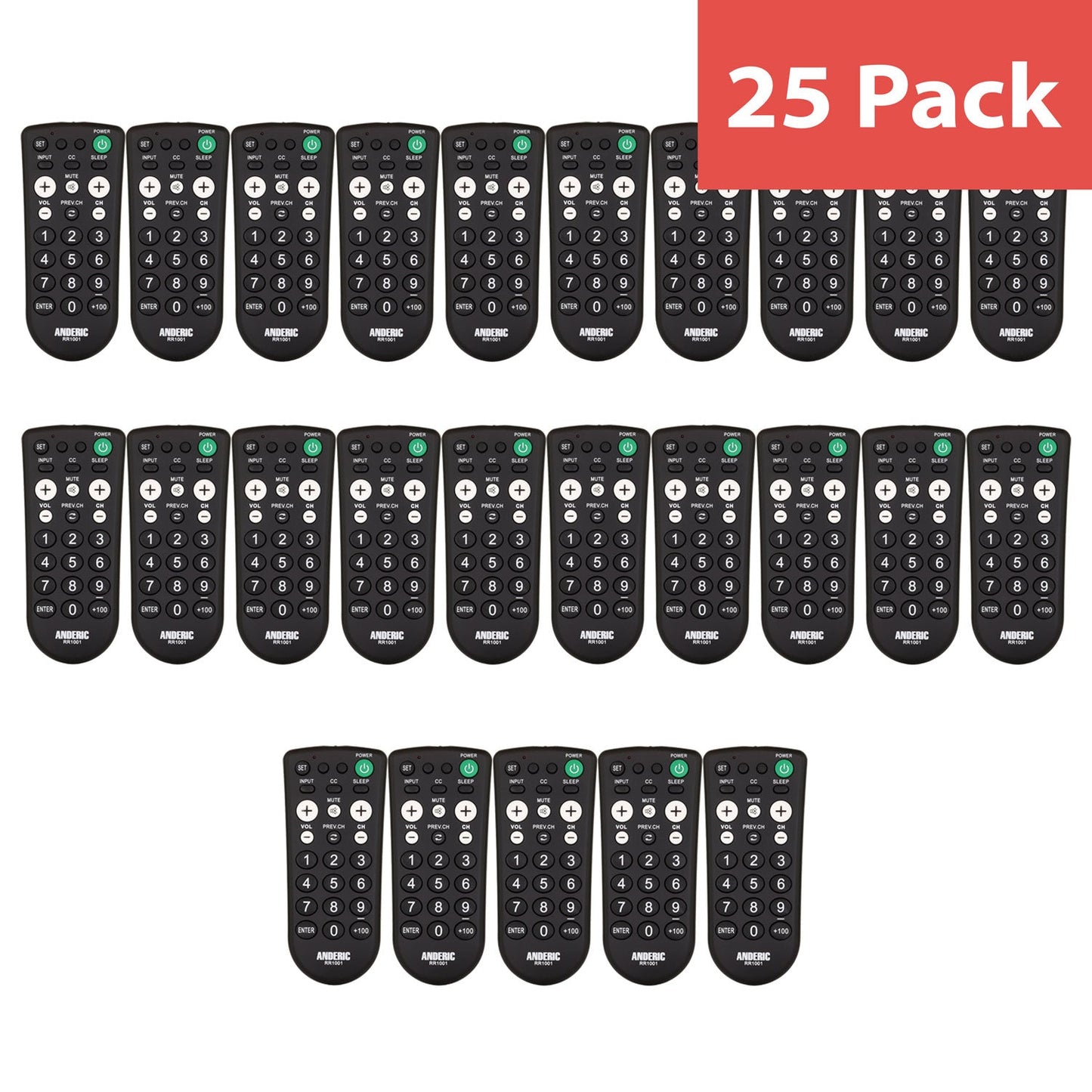 Anderic RR1001 1-Device Universal TV Remote Control with Large Keys for Hospitality