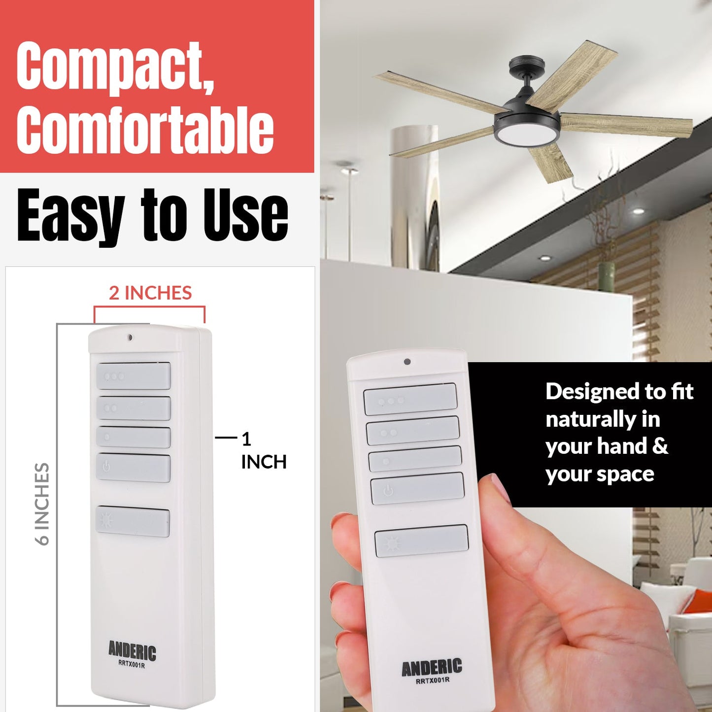 Anderic RRTX001R Replacement Ceiling Fan Remote Control for Harbor Breeze A25-TX001-R1 / A25-TX005-R