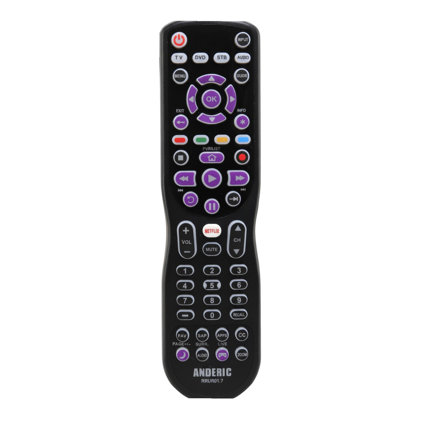 Anderic RRUR01.7 4-Device Universal Remote Control for Roku Streaming Players & Roku TV's | Backlighting, Learning, and Macro