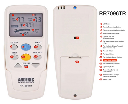 Anderic RR7096TR Thermostatic Ceiling Fan Remote Control with Reverse Key | CHQ7096T, CHQ8BT7096T
