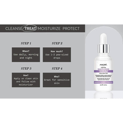 Amore Paris Niacinamide Face Serum 12% Plus Zinc 2%, Hyaluronic Acid & Vitamin E, Dark Spot Remover, Pore Minimizer & Aging Skin Treatment