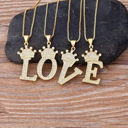 A-Z Alphabet Initial Crown Pendant Necklace