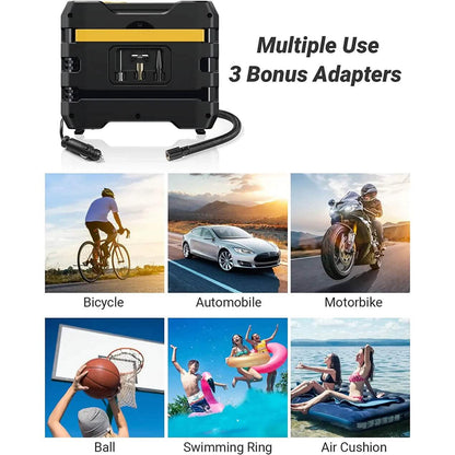 A6 Car Tire Inflator 12V DC Air Compressor Portable Multifunctional Tire Pump 3 LED Lights