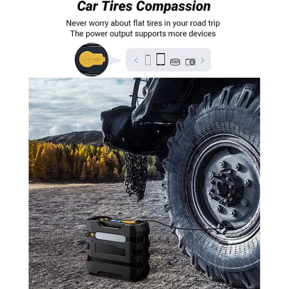 A6 Car Tire Inflator 12V DC Air Compressor Portable Multifunctional Tire Pump 3 LED Lights