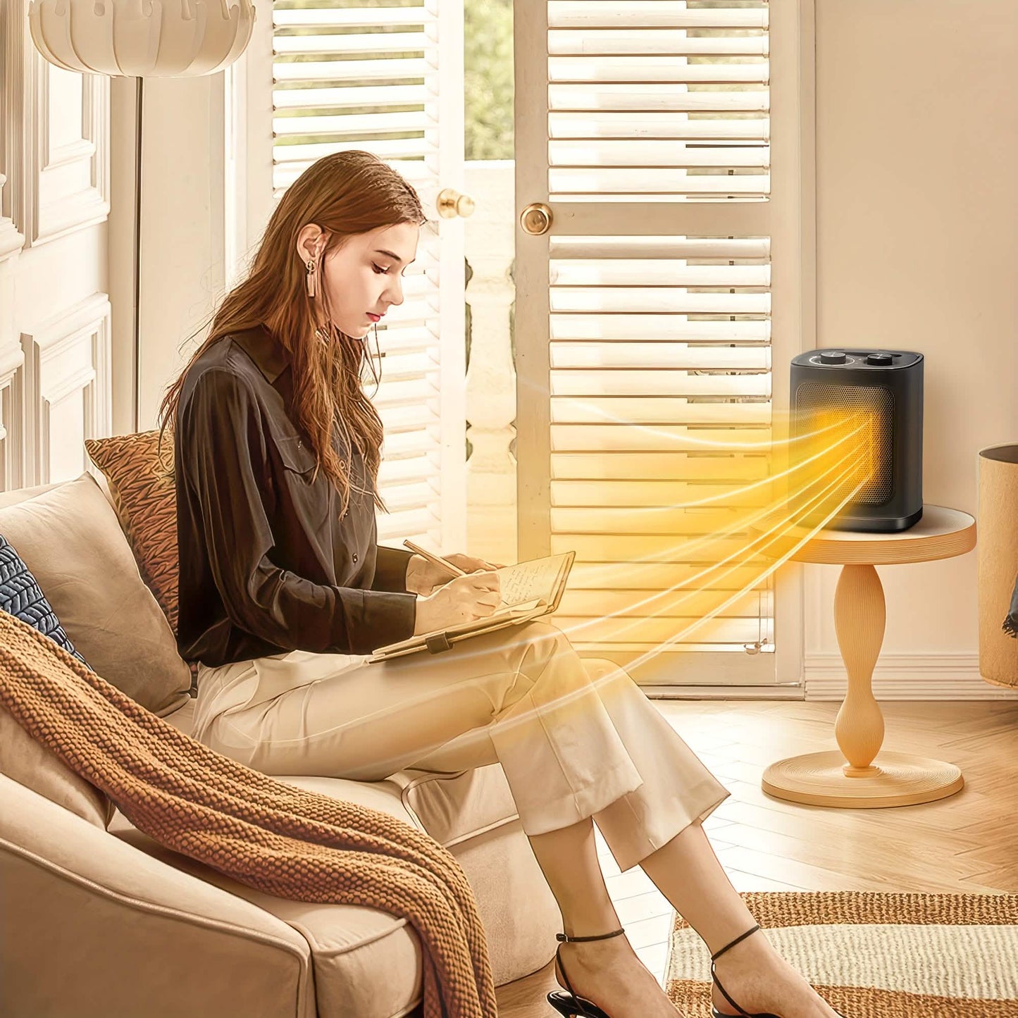 1500W Portable Ceramic Space Heater with Thermostat & Safety Protection with Carry Handle