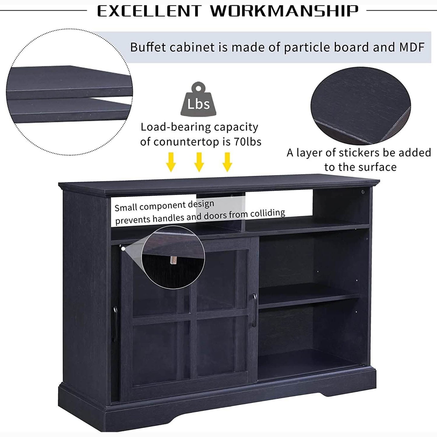 Accent Cabinet Wood Kitchen Buffet Sideboard
