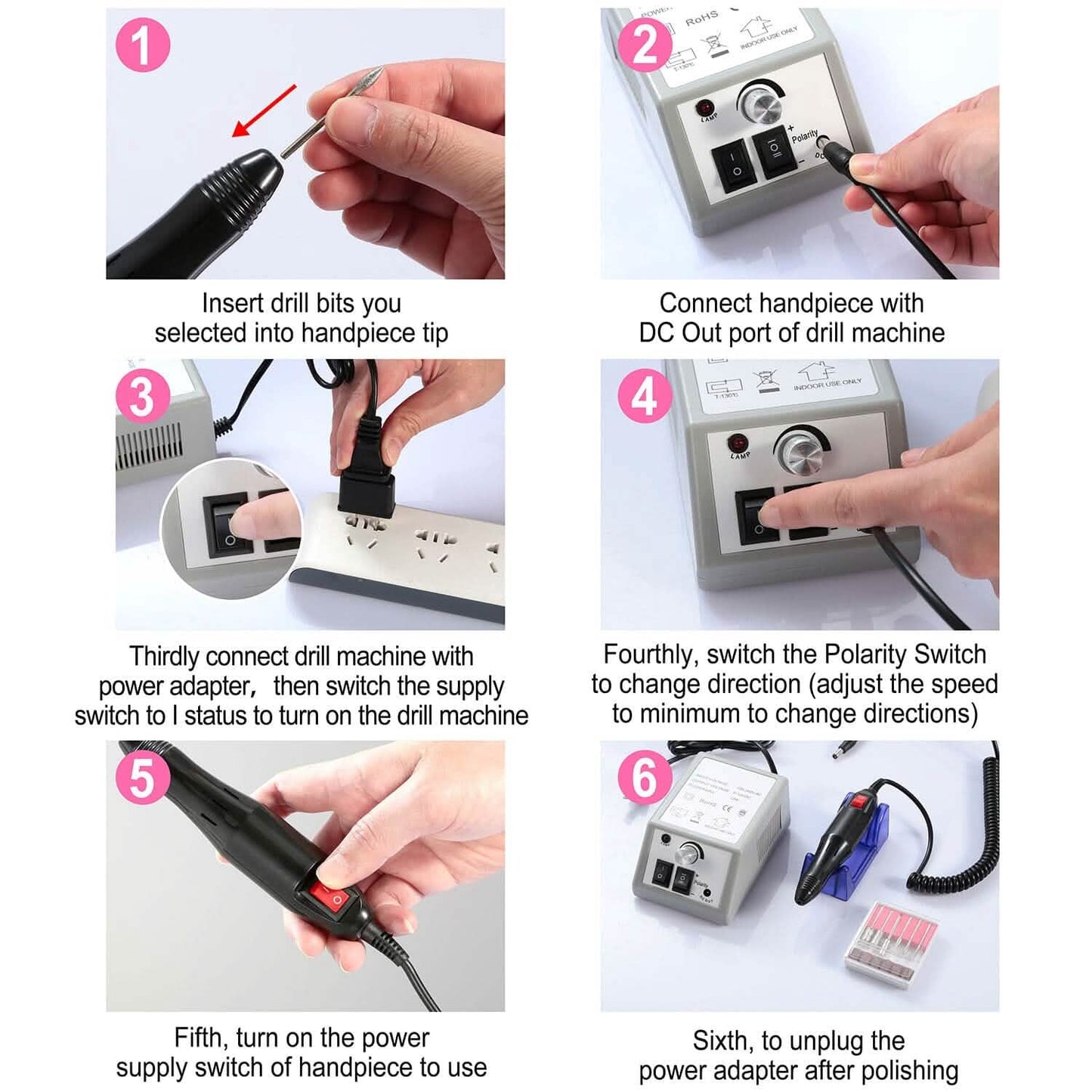 Acrylic Nail Drill Machine 20000RPM with 6 Bits Cuticle Grinder Kit