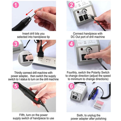 Acrylic Nail Drill Machine 20000RPM with 6 Bits Cuticle Grinder Kit
