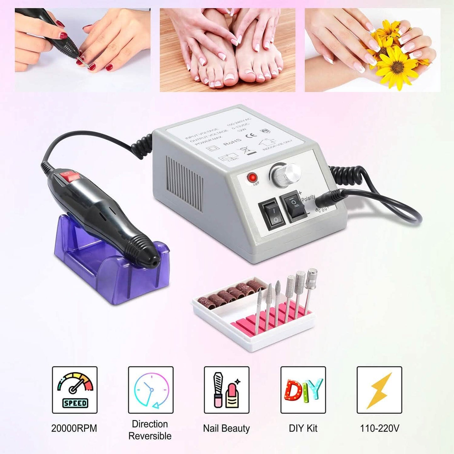Acrylic Nail Drill Machine 20000RPM with 6 Bits Cuticle Grinder Kit