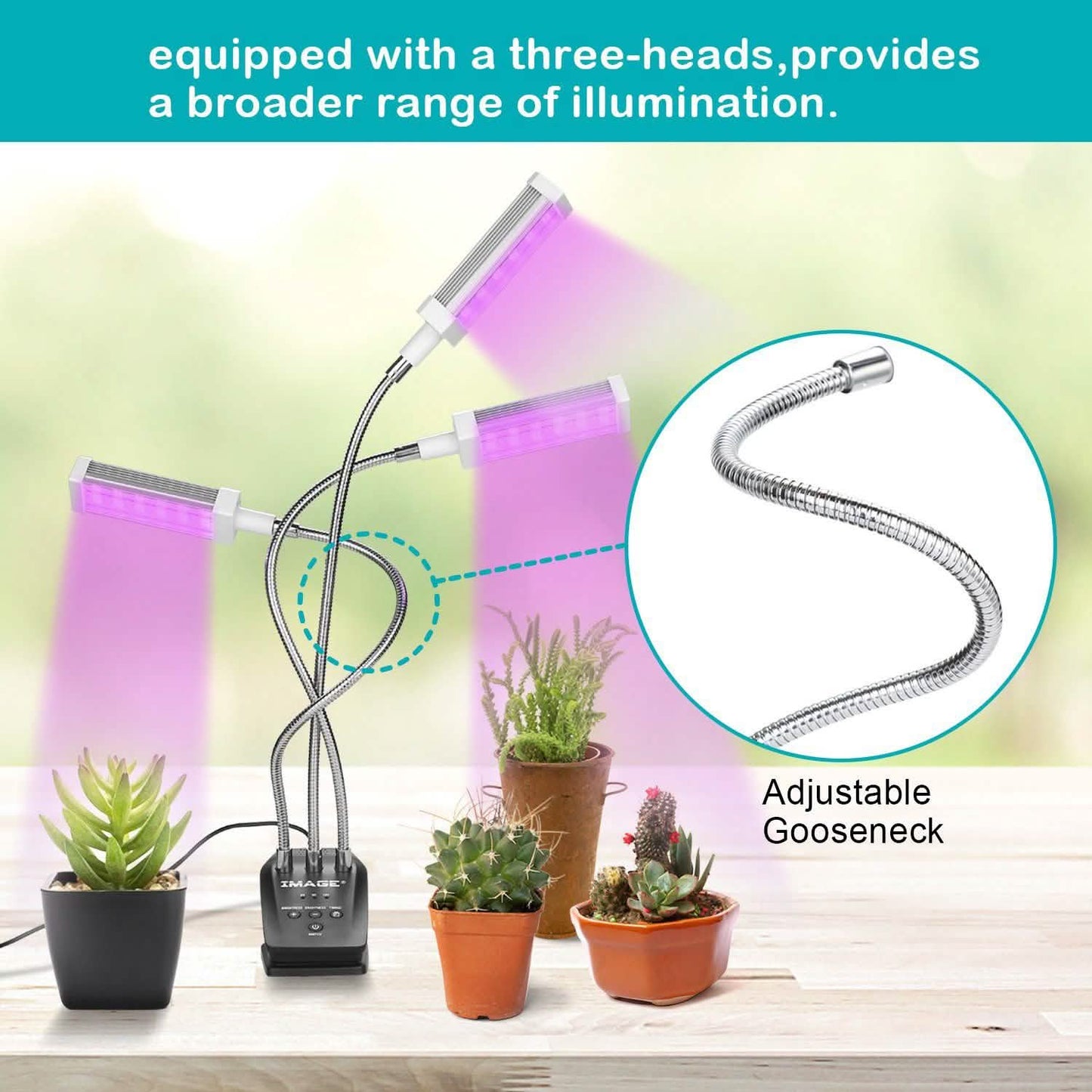 Adjustable 3-Head Grow Lights for Indoor Plants with Timer