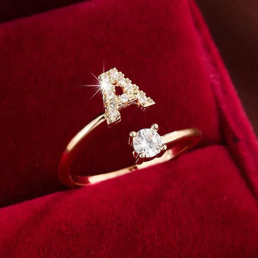 Adjustable Copper Initial Ring with Four-Claw Round Zirconia