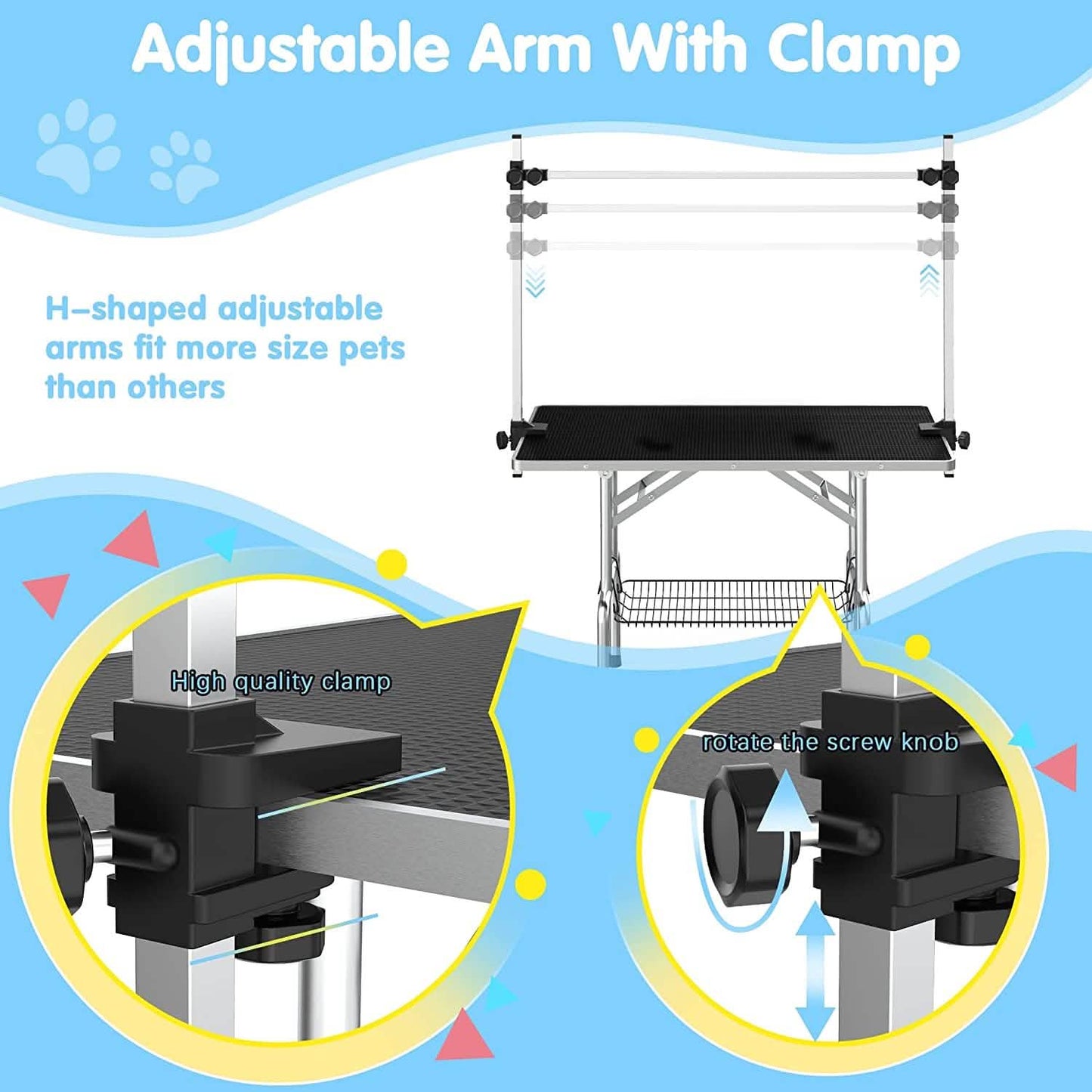 Adjustable Pet Large Foldable Dog Grooming Table with Arms
