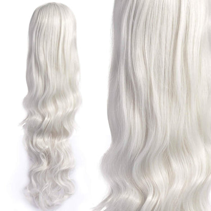 AGPTEK 33 Inch Heat Resistant Curly Wavy Long Silver Hair Wig