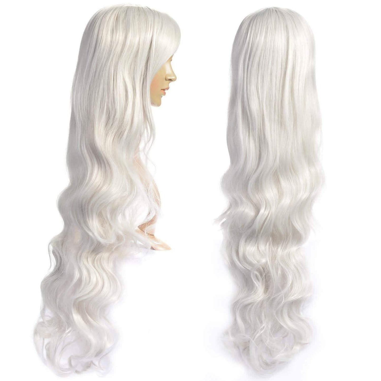 AGPTEK 33 Inch Heat Resistant Curly Wavy Long Silver Hair Wig