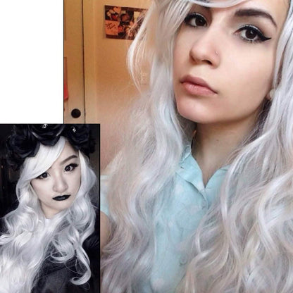 AGPTEK 33 Inch Heat Resistant Curly Wavy Long Silver Hair Wig