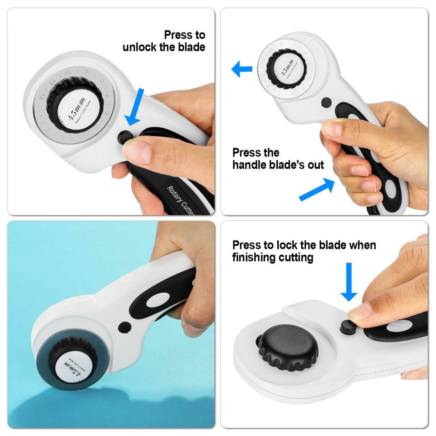 AGPtek 45mm Rotary Cutter with 7 Replacement Rotary Blades and Safety Lock